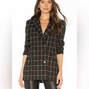 JOIE Ladies Blazer Harlene Jacket 6 Black White Check Long Sleeves Split Cuff